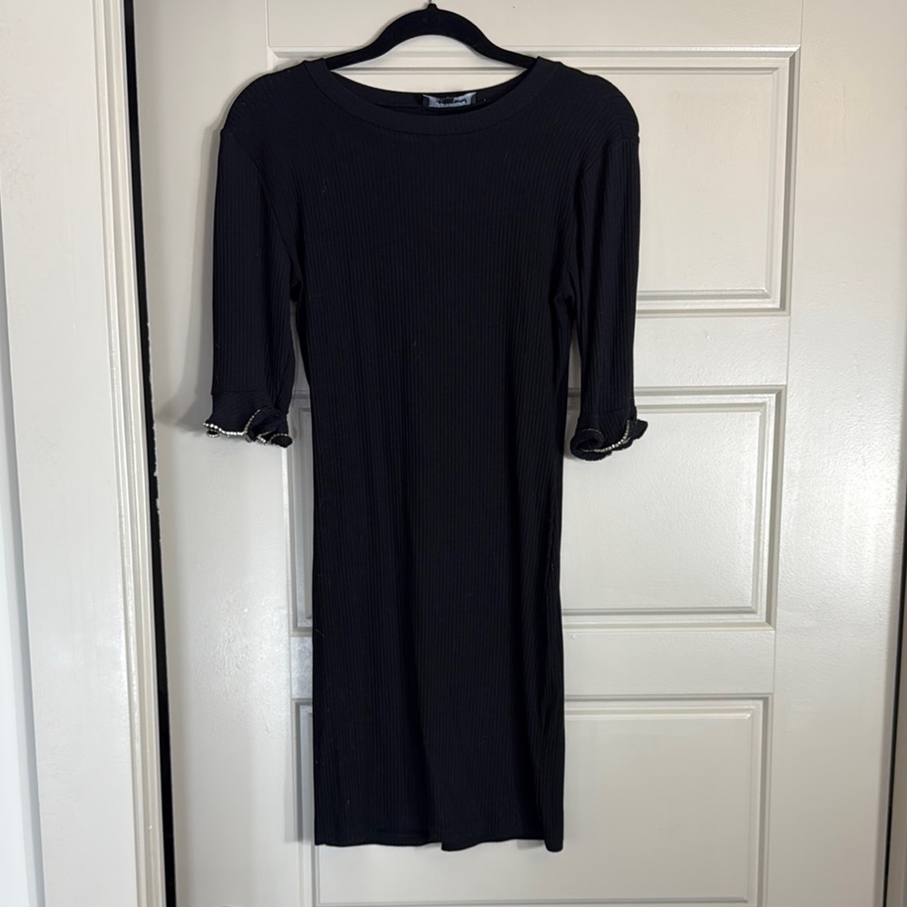 Lea & Viola Black Mini Dress with Ruffle Sleeves